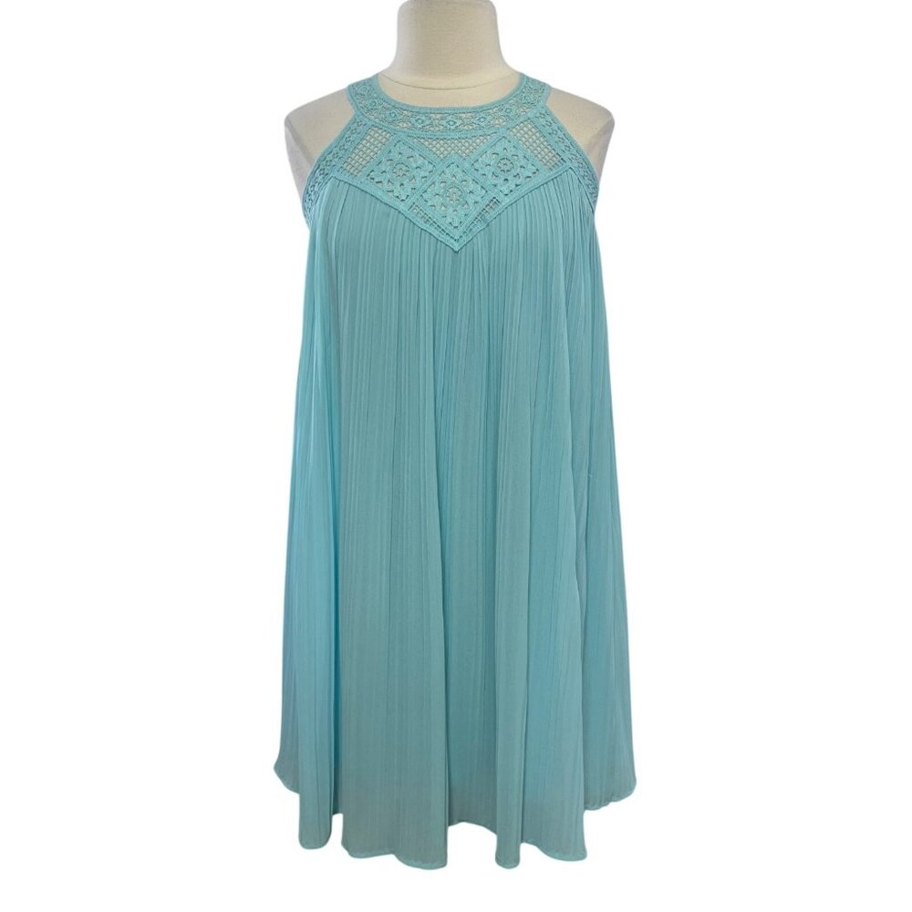 Zesica Pleated Halter Chiffon Mini‎ Dress Small Aqua Blue New